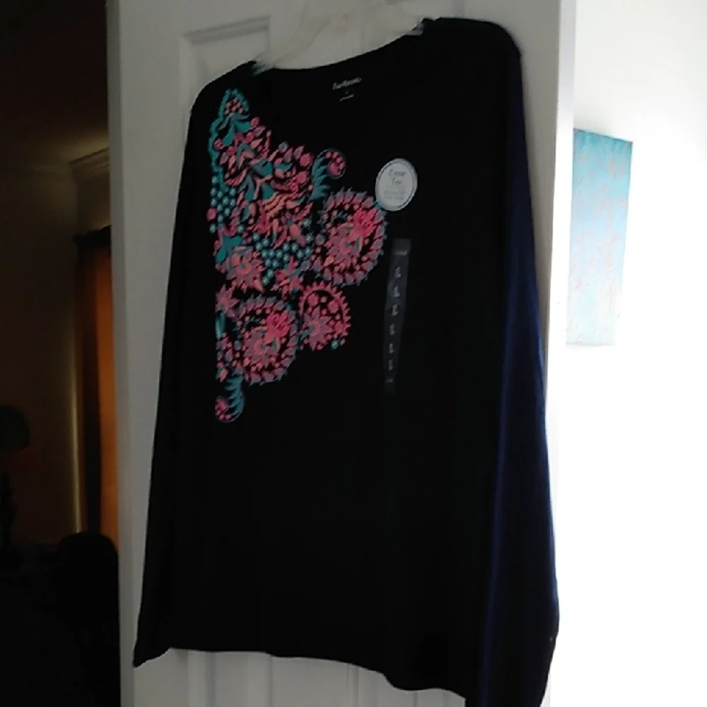 Long Sleeve Top with Pink and Blue Floral Design - Picture 1 of 9